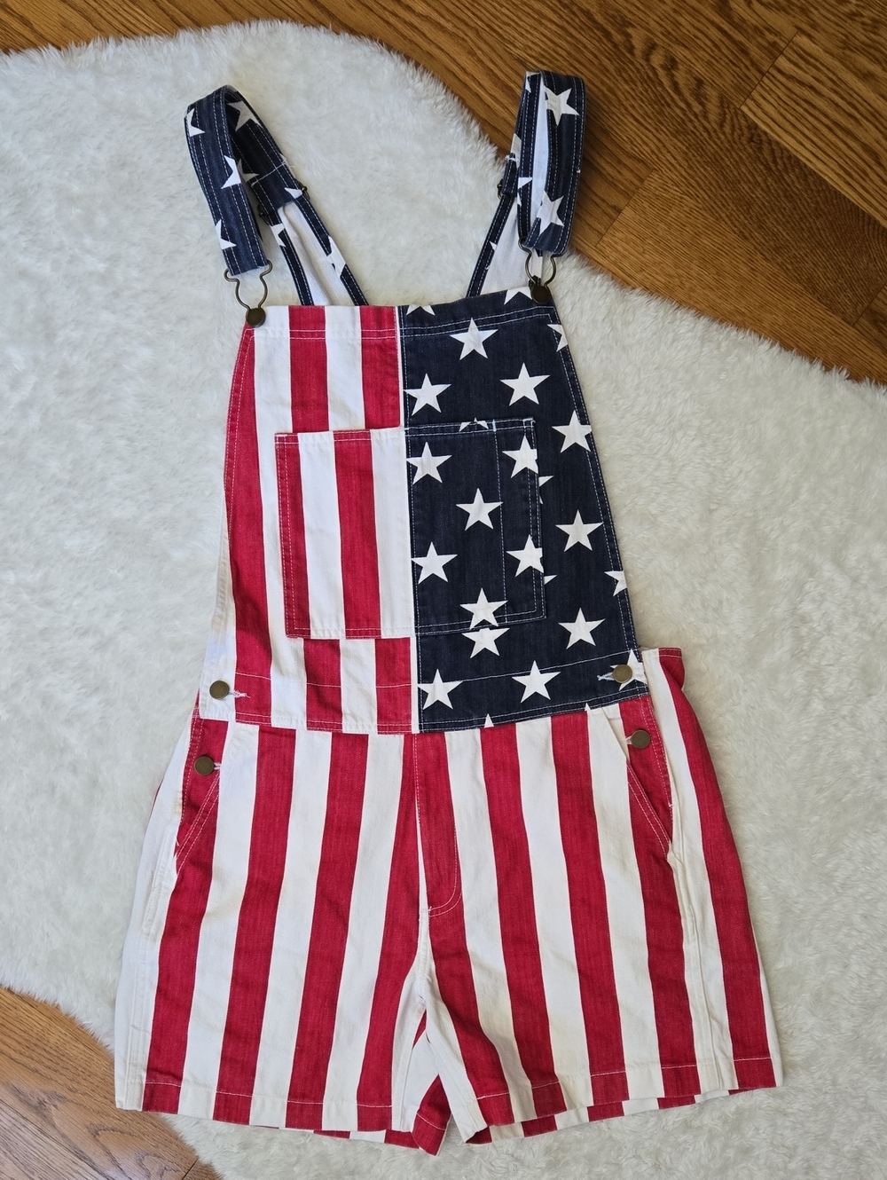 Chubbies American Flag Shortalls, Womens Size Small
